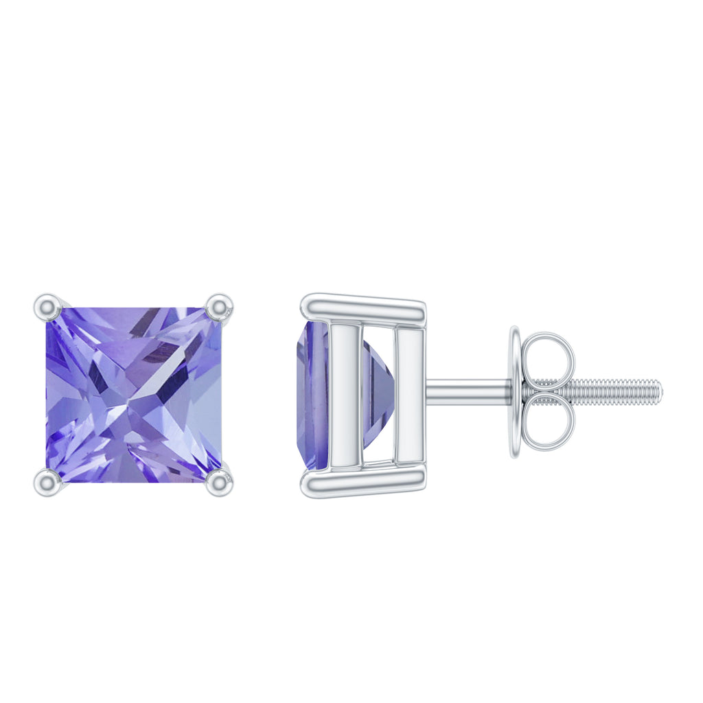 4 MM Princess Cut Tanzanite Solitaire Stud Earrings Tanzanite - ( AAA ) - Quality - Rosec Jewels