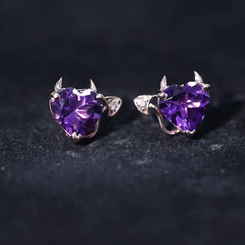 Heart Shape Amethyst and Diamond Gothic Stud Earring Amethyst - ( AAA ) - Quality - Rosec Jewels