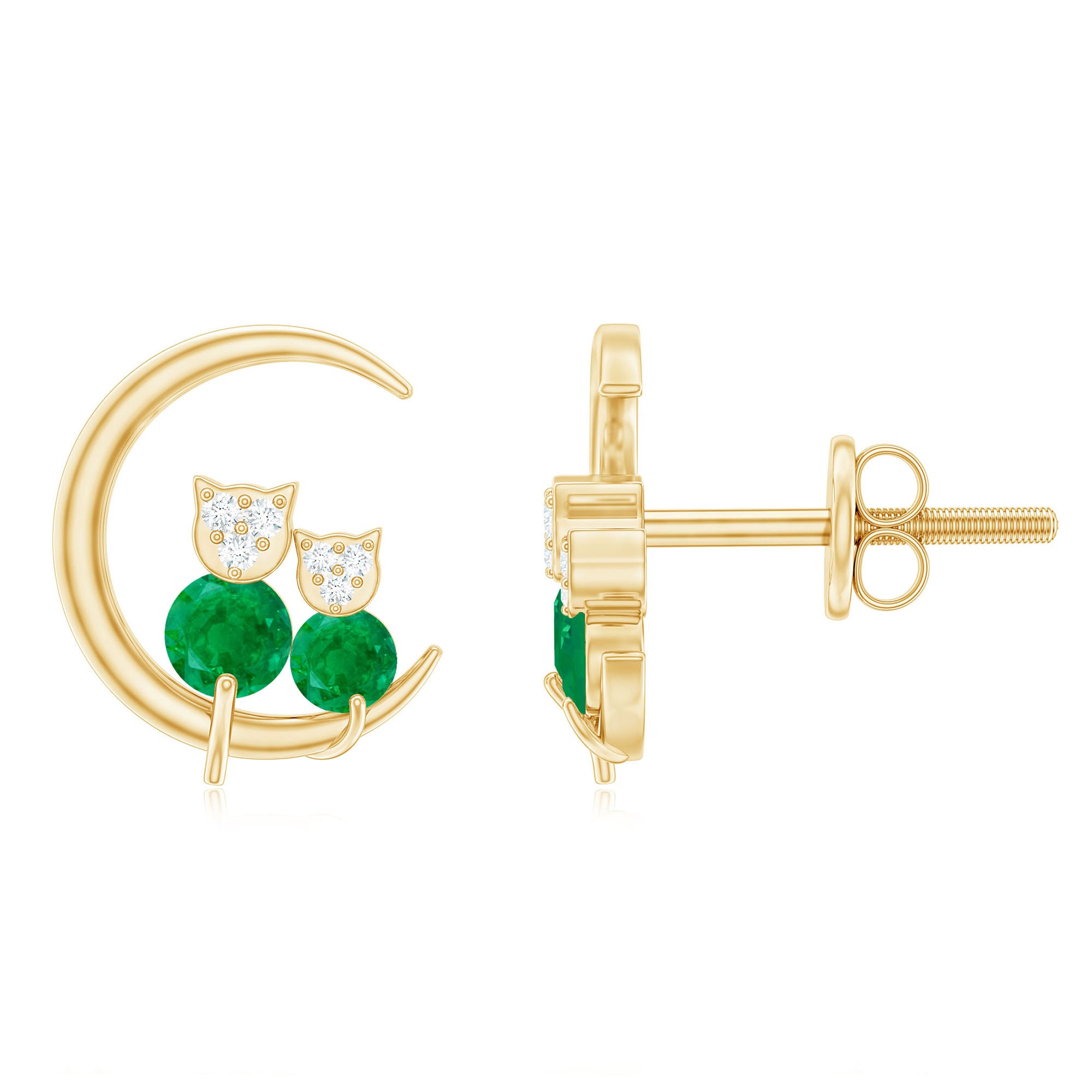 1/2 CT Emerald and Diamond Animal Stud Earrings with Screw Back Emerald - ( AAA ) - Quality - Rosec Jewels