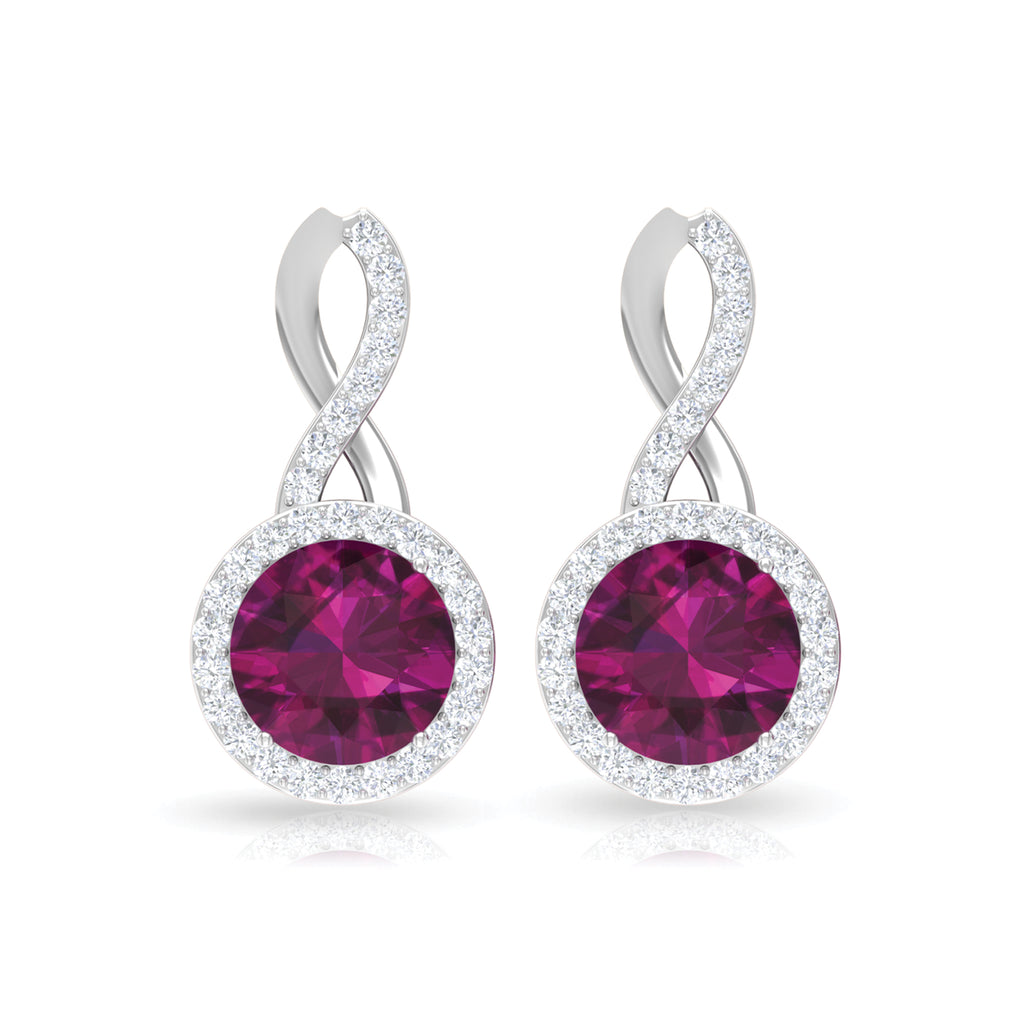 1.50 CT Minimal Rhodolite and Diamond Infinity Stud Earrings Rhodolite - ( AAA ) - Quality - Rosec Jewels