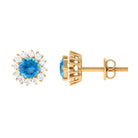 Round Swiss Blue Topaz Classic Stud Earring with Diamond Accent Swiss Blue Topaz - ( AAA ) - Quality - Rosec Jewels
