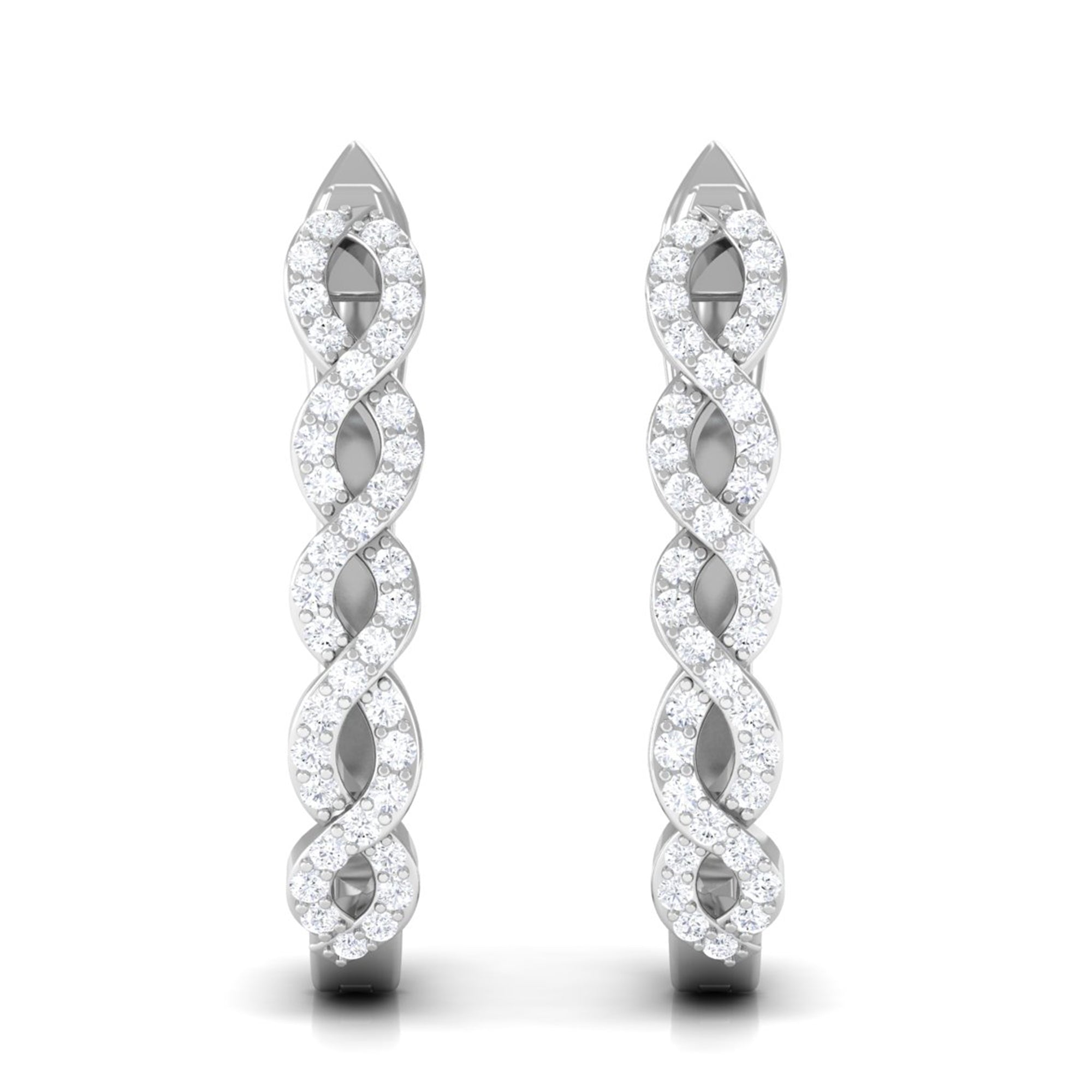 Real Diamond Twisted Rope J Hoop Earrings Diamond - ( HI-SI ) - Color and Clarity - Rosec Jewels