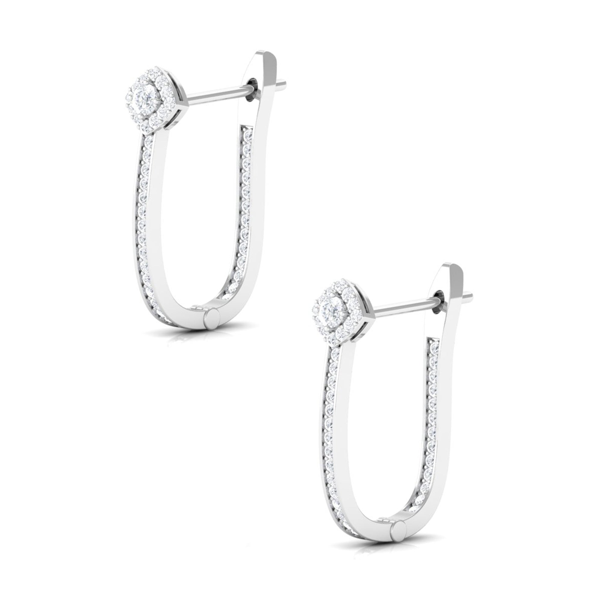 Round Cut Real Diamond Simple J Hoop Earrings Diamond - ( HI-SI ) - Color and Clarity - Rosec Jewels