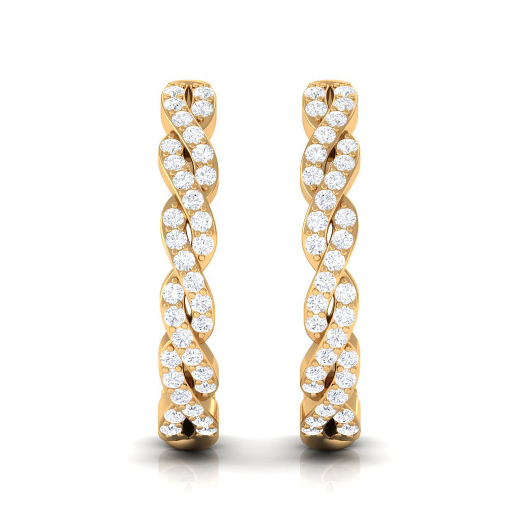 Natural Diamond Twisted Hoop Earrings Diamond - ( HI-SI ) - Color and Clarity - Rosec Jewels