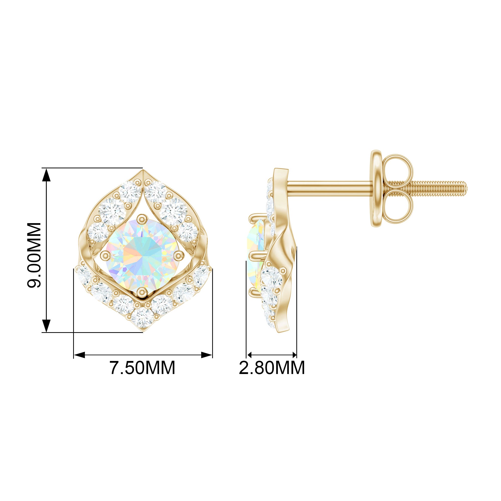 3/4 CT Ethiopian Opal Stud Earrings with Moissanite Accent Ethiopian Opal - ( AAA ) - Quality - Rosec Jewels