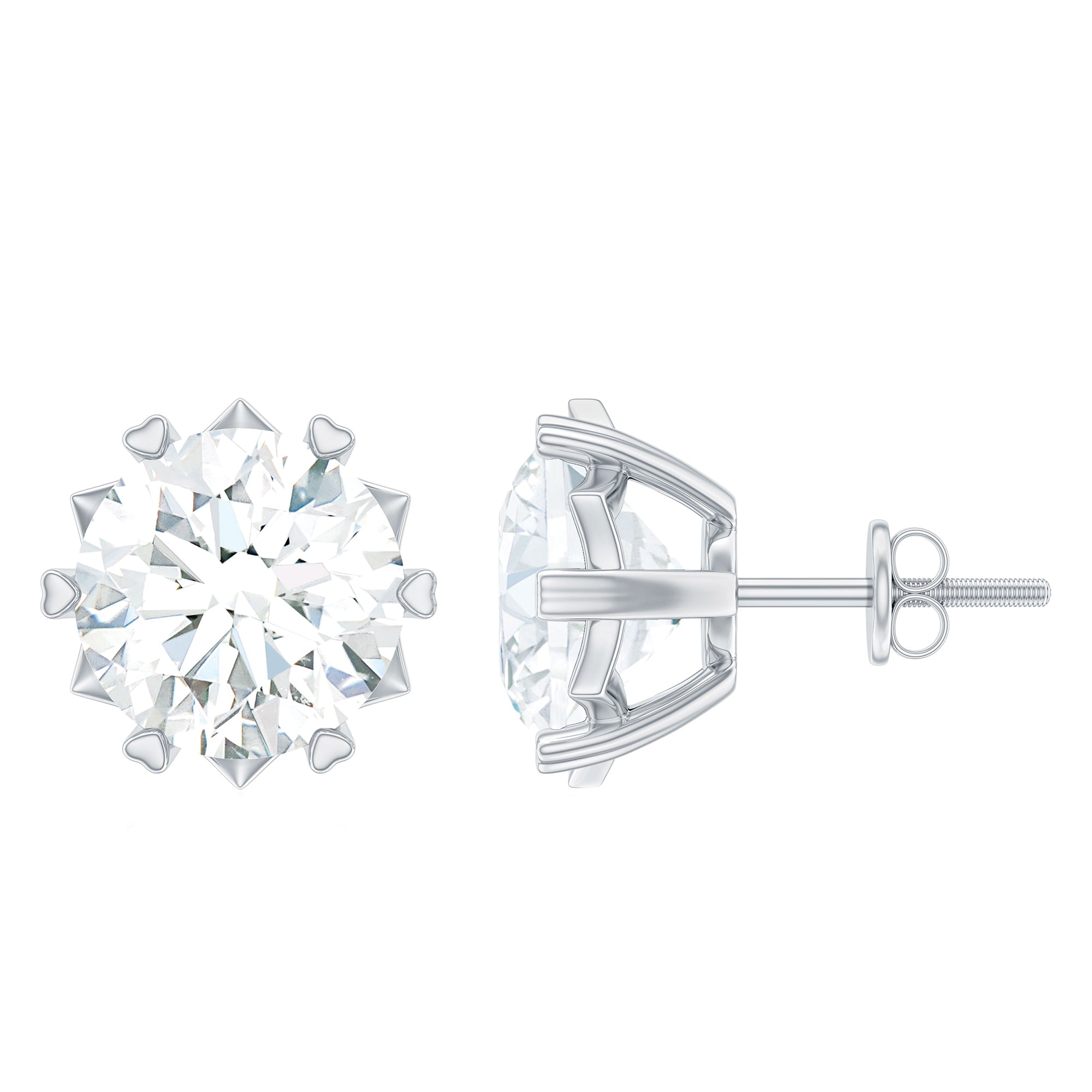 Round Moissanite Solitaire Silver Stud Earrings in Decorative Setting Moissanite - ( D-VS1 ) - Color and Clarity 92.5 Sterling Silver - Rosec Jewels