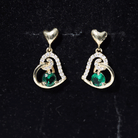 Created Emerald Heart Drop Earrings with Diamond Accent Lab Created Emerald - ( AAAA ) - Quality - Rosec Jewels