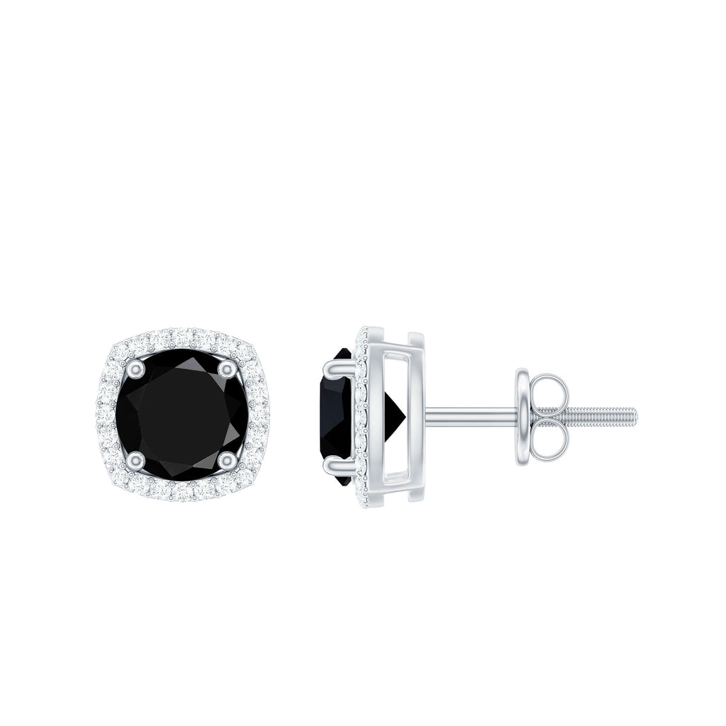 3 CT Created Black Diamond Cocktail Stud Earrings with Diamond Halo Lab Created Black Diamond - ( AAAA ) - Quality - Rosec Jewels