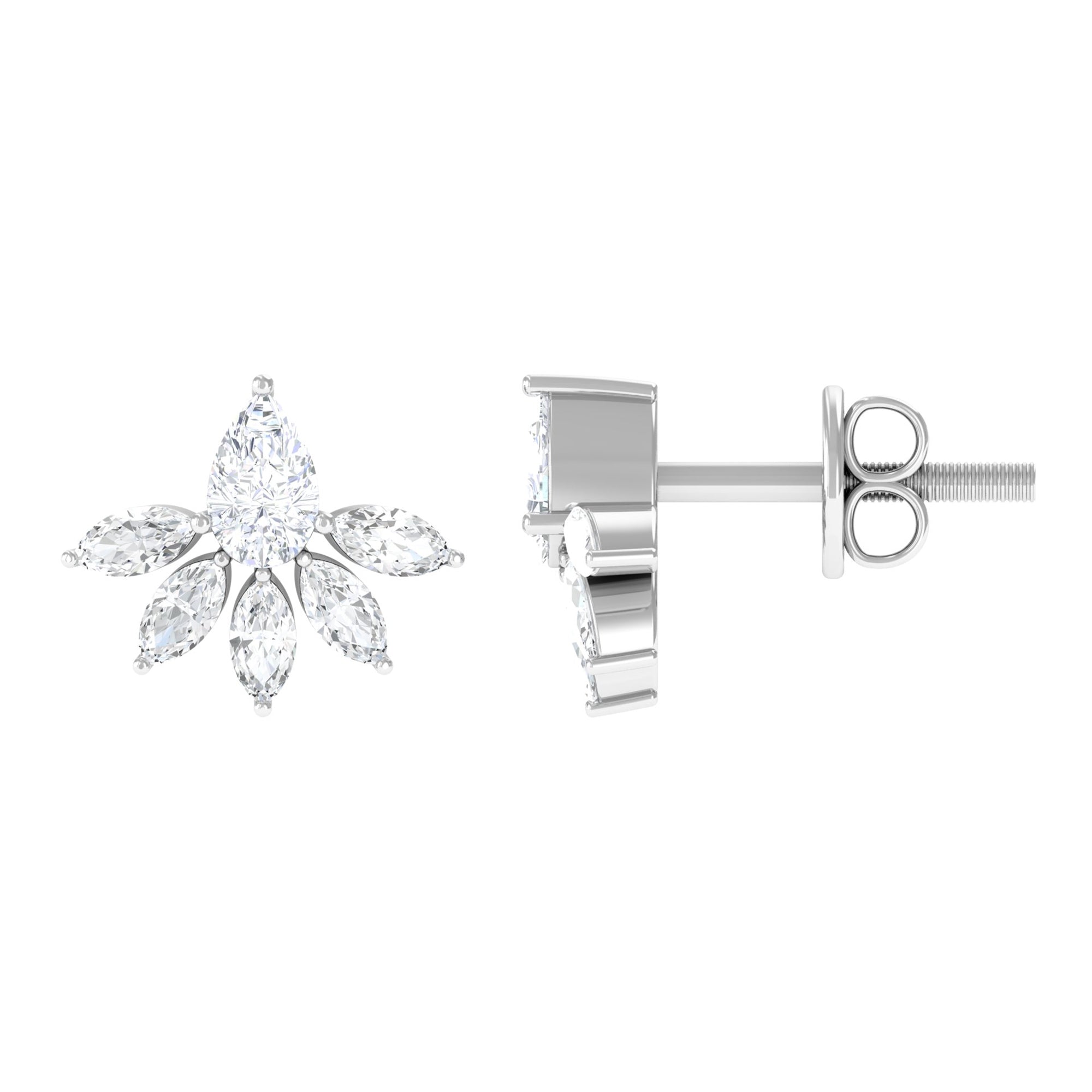 3/4 CT Pear and Marquise Cut Diamond Flower Stud Earrings Diamond - ( HI-SI ) - Color and Clarity - Rosec Jewels