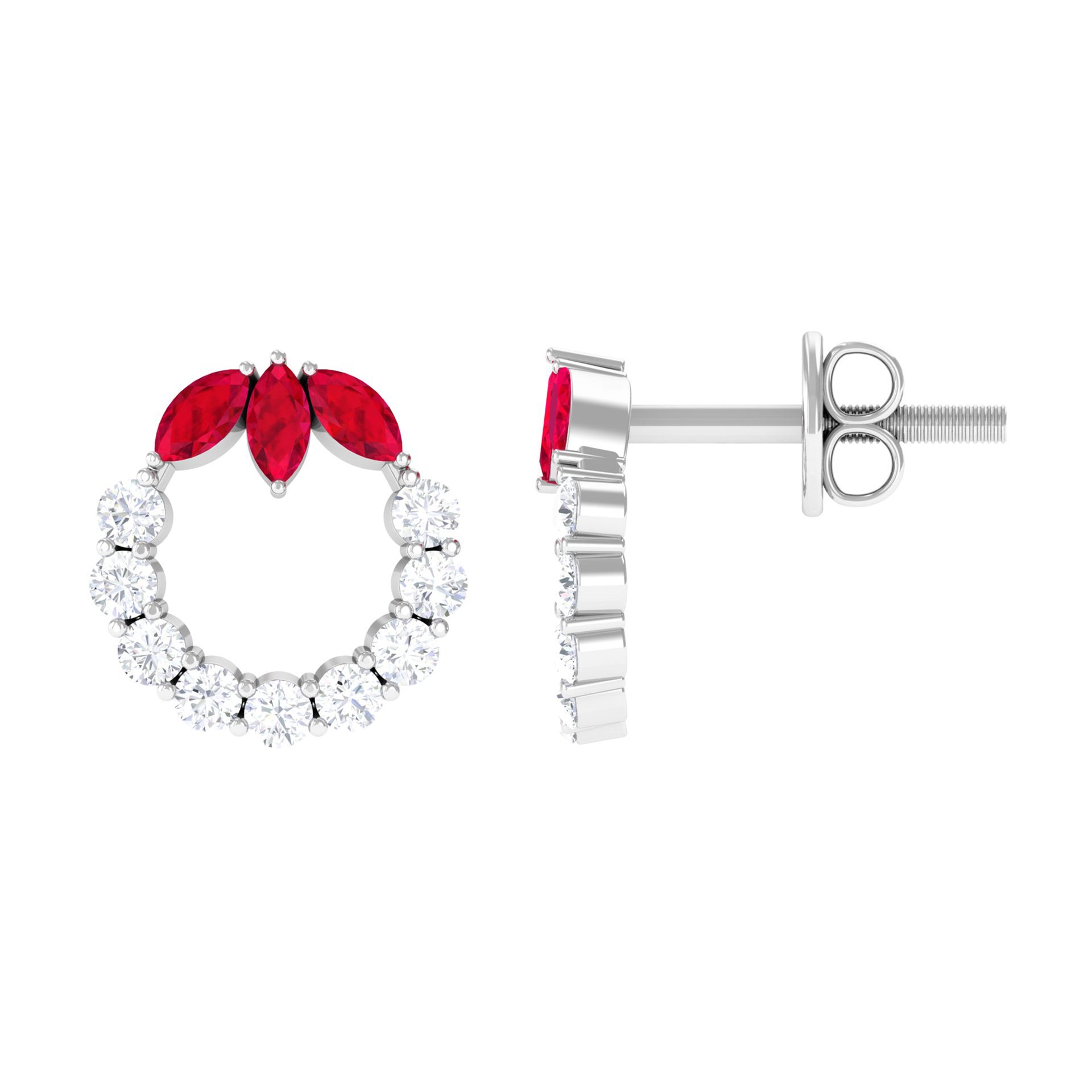 Marquise Cut Created Ruby and Moissanite Eternity Stud Earrings in Silver - Rosec Jewels