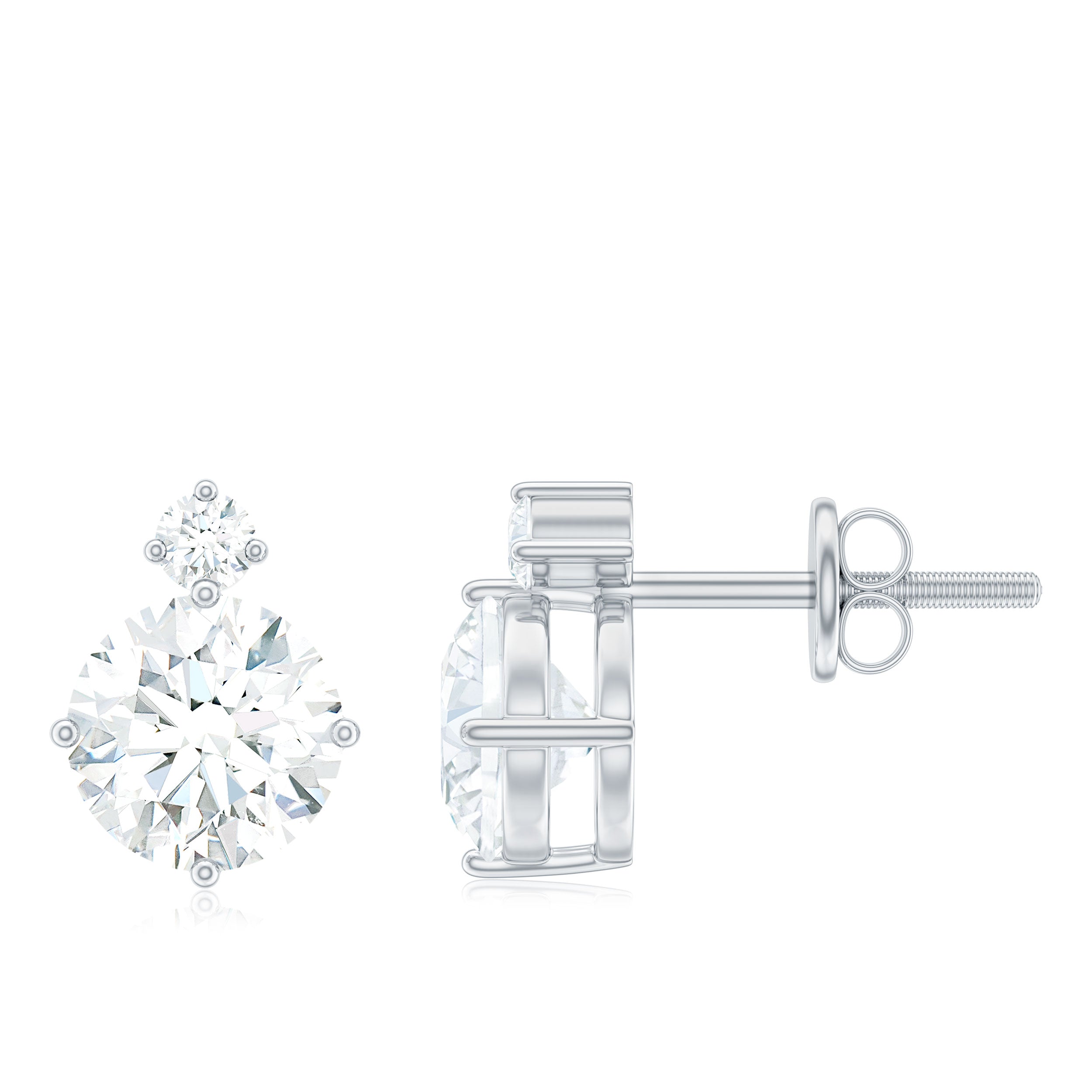 Simple Round Moissanite Solitaire Silver Stud Earrings Moissanite - ( D-VS1 ) - Color and Clarity 92.5 Sterling Silver - Rosec Jewels