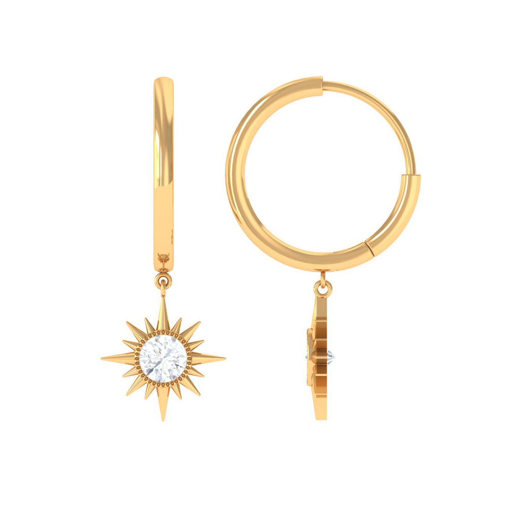 Bezel Set Round Moissanite Sunburst Hoop Drop Earrings Moissanite - ( D-VS1 ) - Color and Clarity - Rosec Jewels