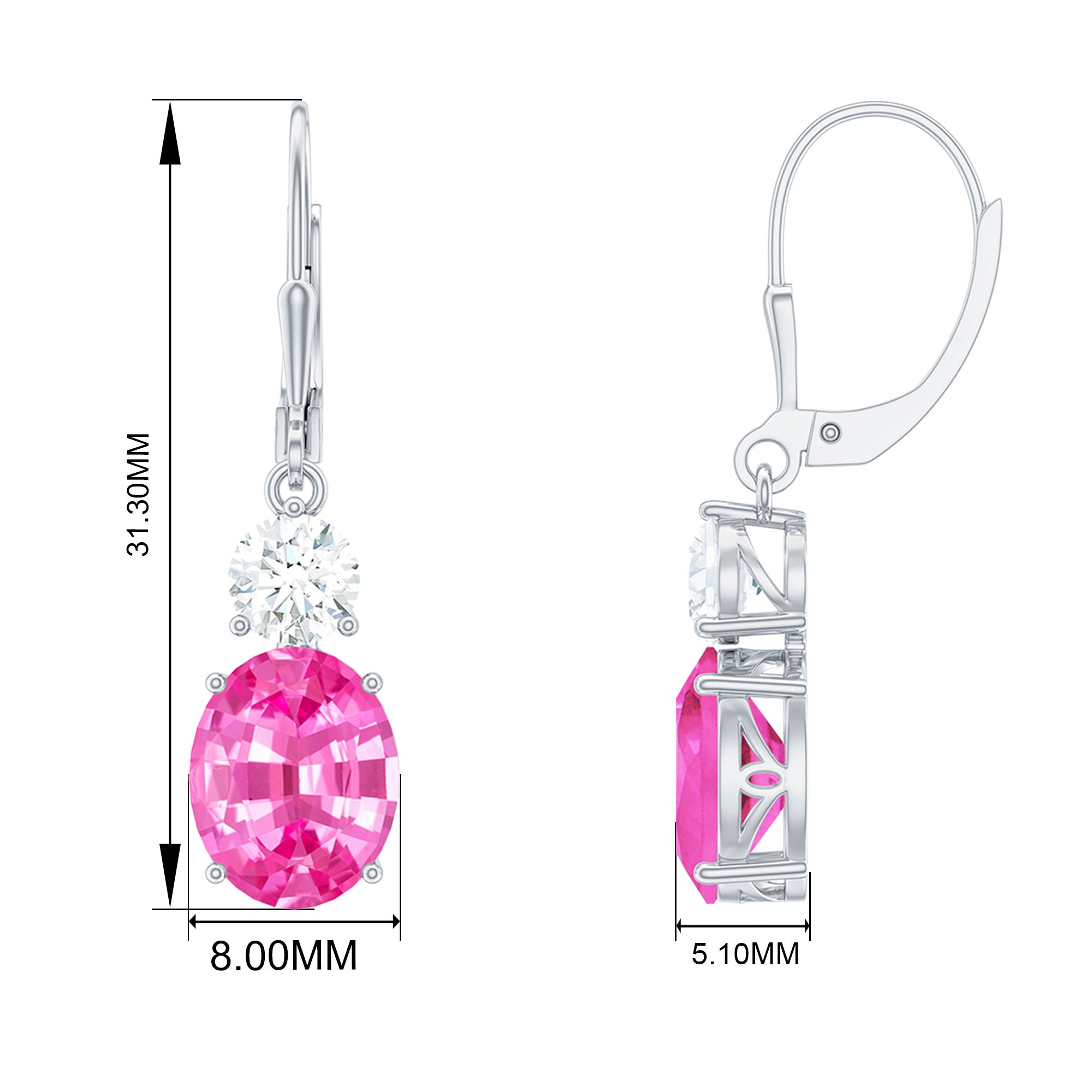 Oval Shape Created Pink Sapphire Drop Earrings With Leverback Lab Created Pink Sapphire - ( AAAA ) - Quality - Rosec Jewels