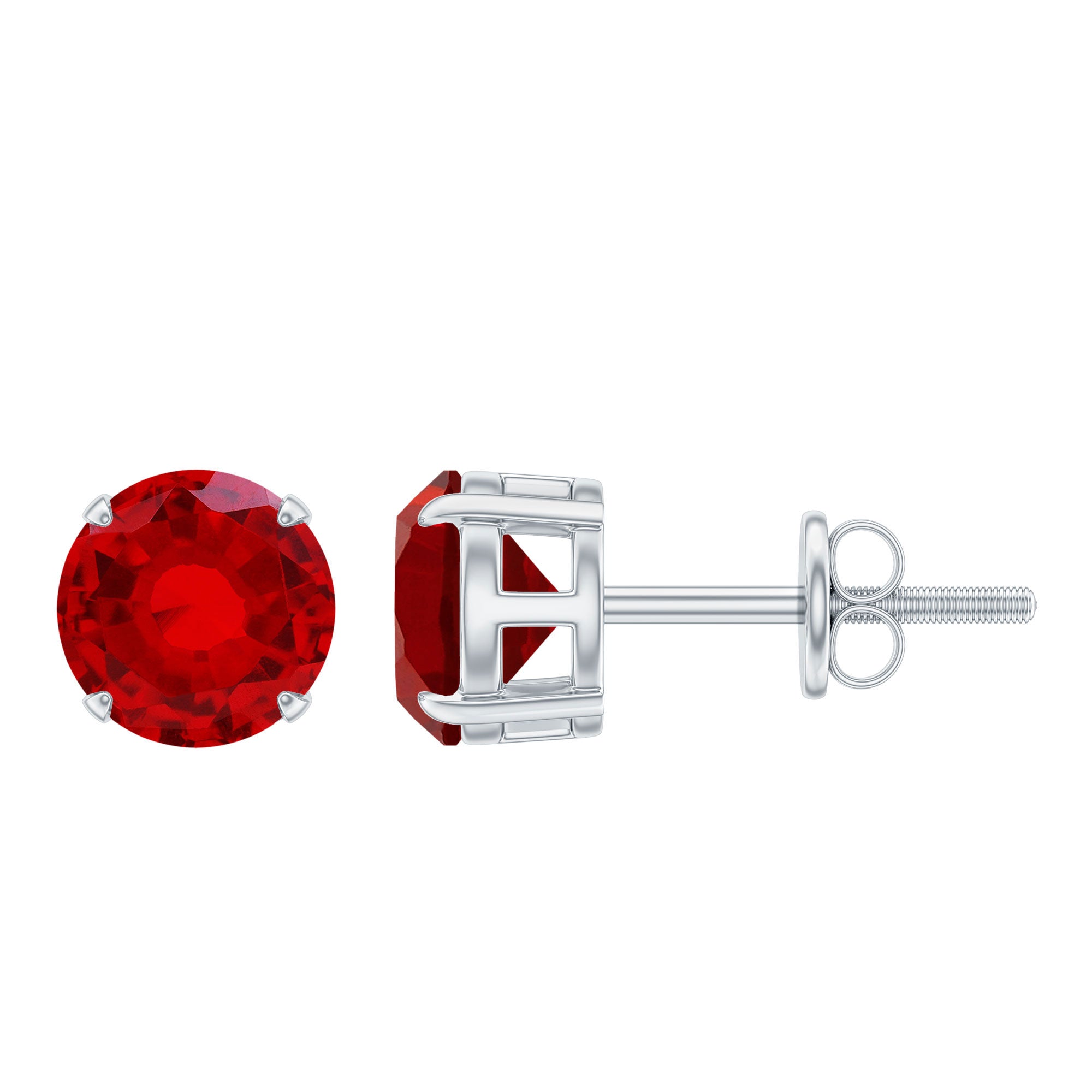 6 MM Round Cut Solitaire Lab Created Ruby Silver Stud Earring for women - Rosec Jewels