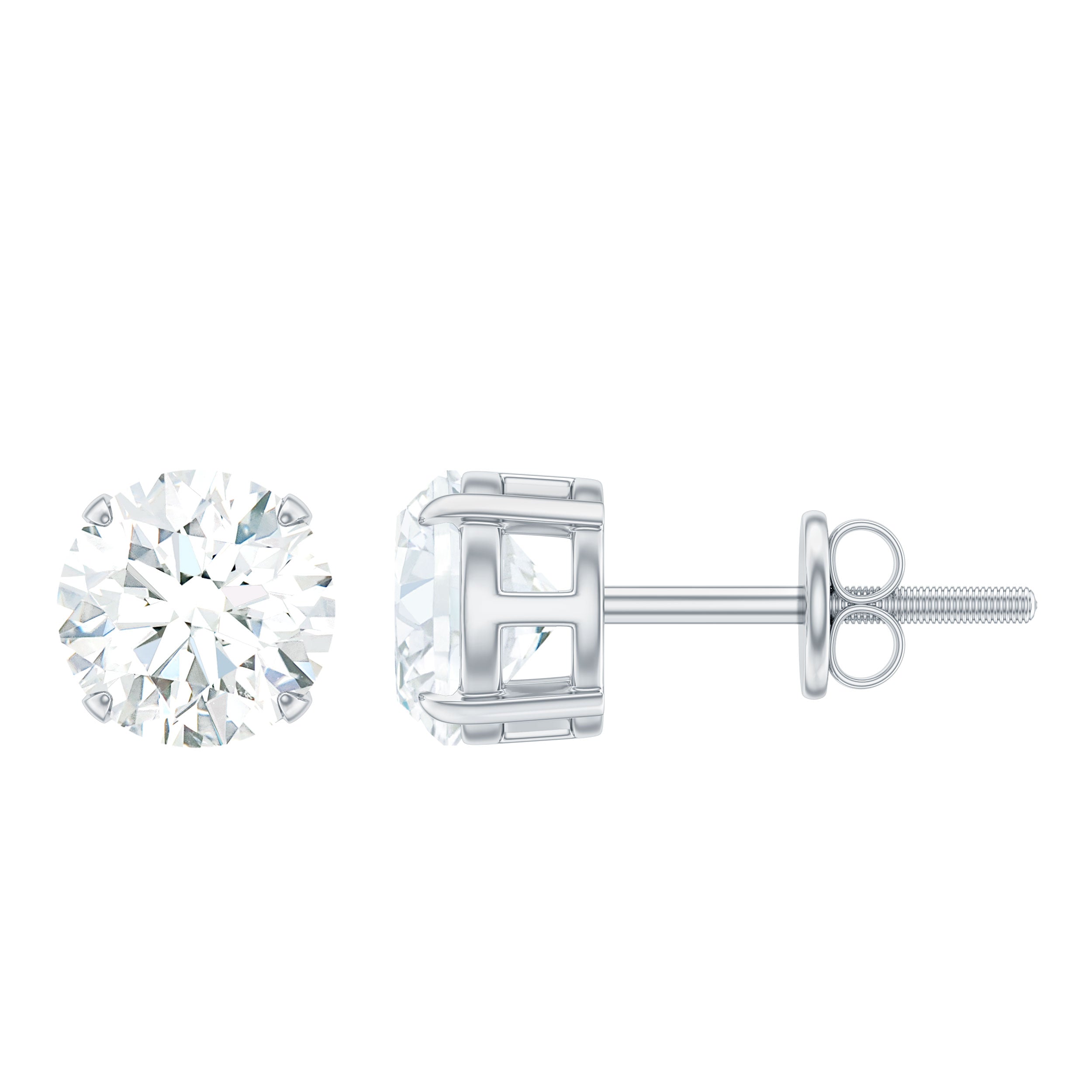 6 MM Moissanite Solitaire Stud Earrings in Silver Moissanite - ( D-VS1 ) - Color and Clarity 92.5 Sterling Silver - Rosec Jewels