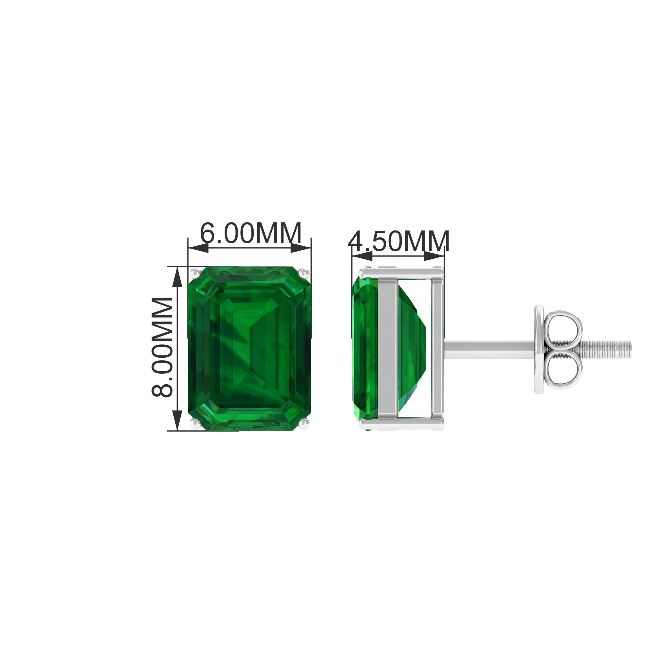 Octagon Cut Created Emerald Solitaire Stud Earrings Lab Created Emerald - ( AAAA ) - Quality - Rosec Jewels