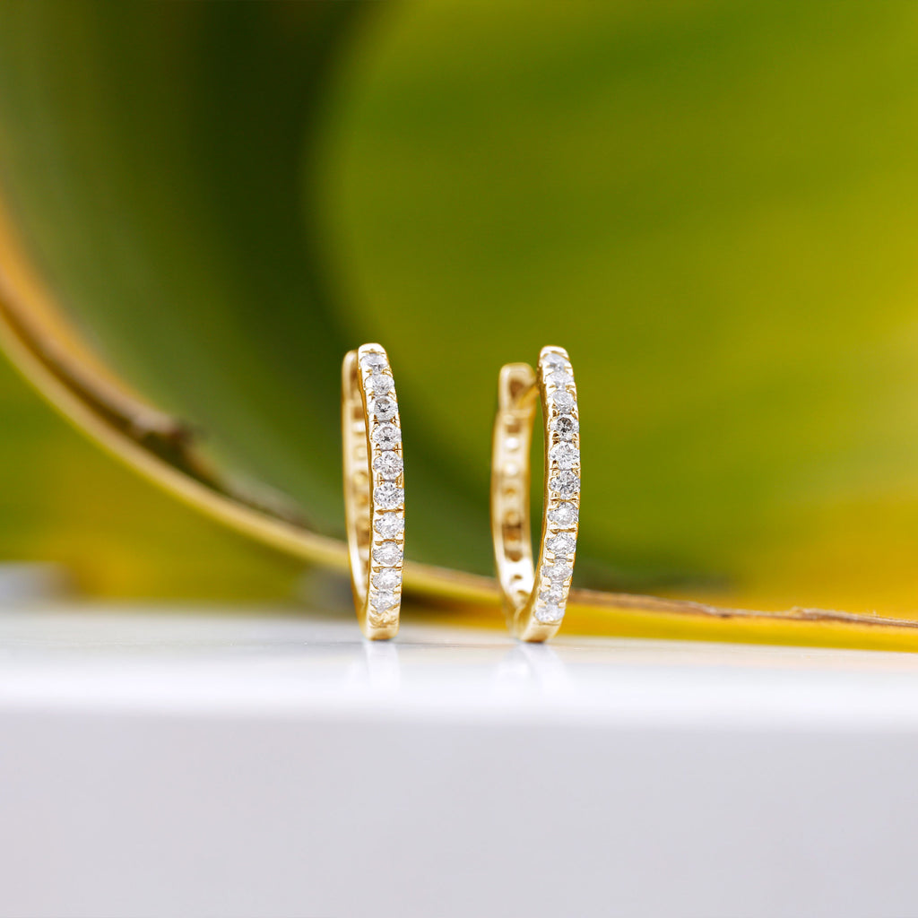 Round Shaped Diamond Hoop Earrings Diamond - ( HI-SI ) - Color and Clarity - Rosec Jewels
