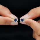 Natural Blue Sapphire Vintage Style Solitaire Stud Earrings Blue Sapphire - ( AAA ) - Quality 14K White Gold - Rosec Jewels
