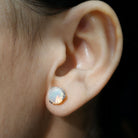 8 MM Ethiopian Opal Solitaire Stud Earrings in Double Prong Setting Ethiopian Opal - ( AAA ) - Quality - Rosec Jewels