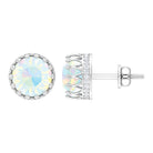 Solitaire Ethiopian Opal and Moissanite Crown Stud Earrings Ethiopian Opal - ( AAA ) - Quality - Rosec Jewels