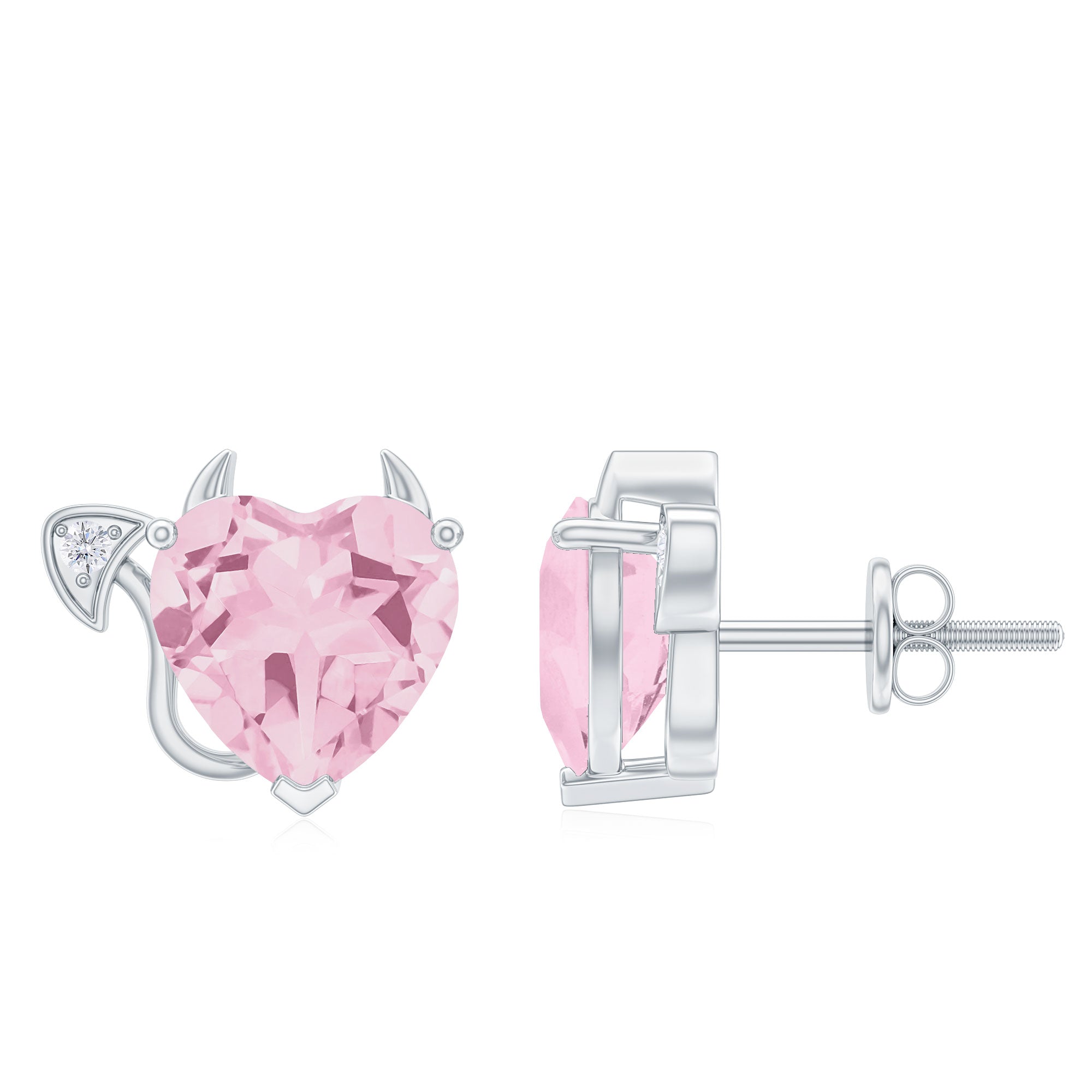 4.25 CT Rose Quartz and Moissanite Gothic Stud Earrings in Silver Rose Quartz - ( AAA ) - Quality 92.5 Sterling Silver - Rosec Jewels