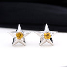 Star Stud Earrings with Yellow Sapphire Yellow Sapphire - ( AAA ) - Quality - Rosec Jewels