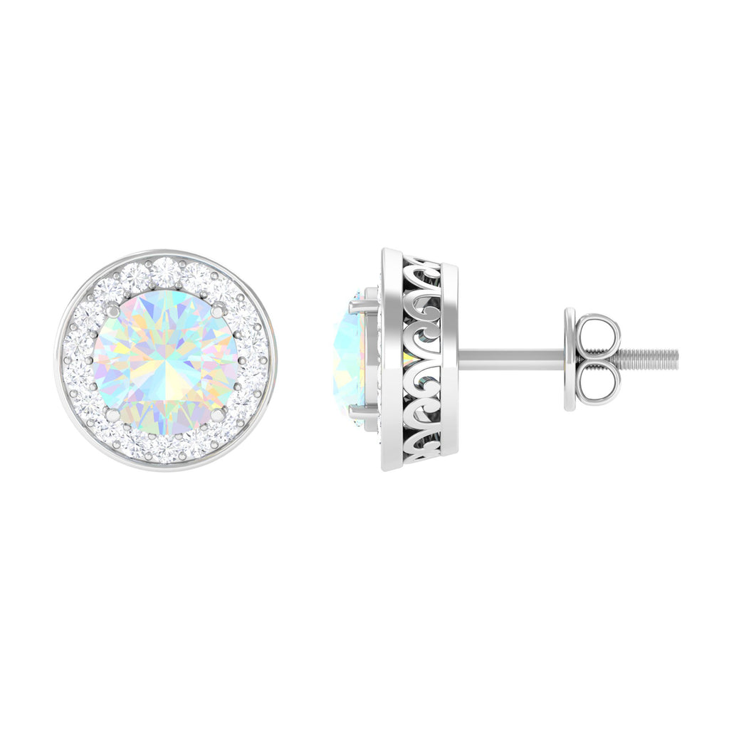 Rosec Jewels-2.25 CT Classic Ethiopian Opal and Diamond Halo Stud Earrings