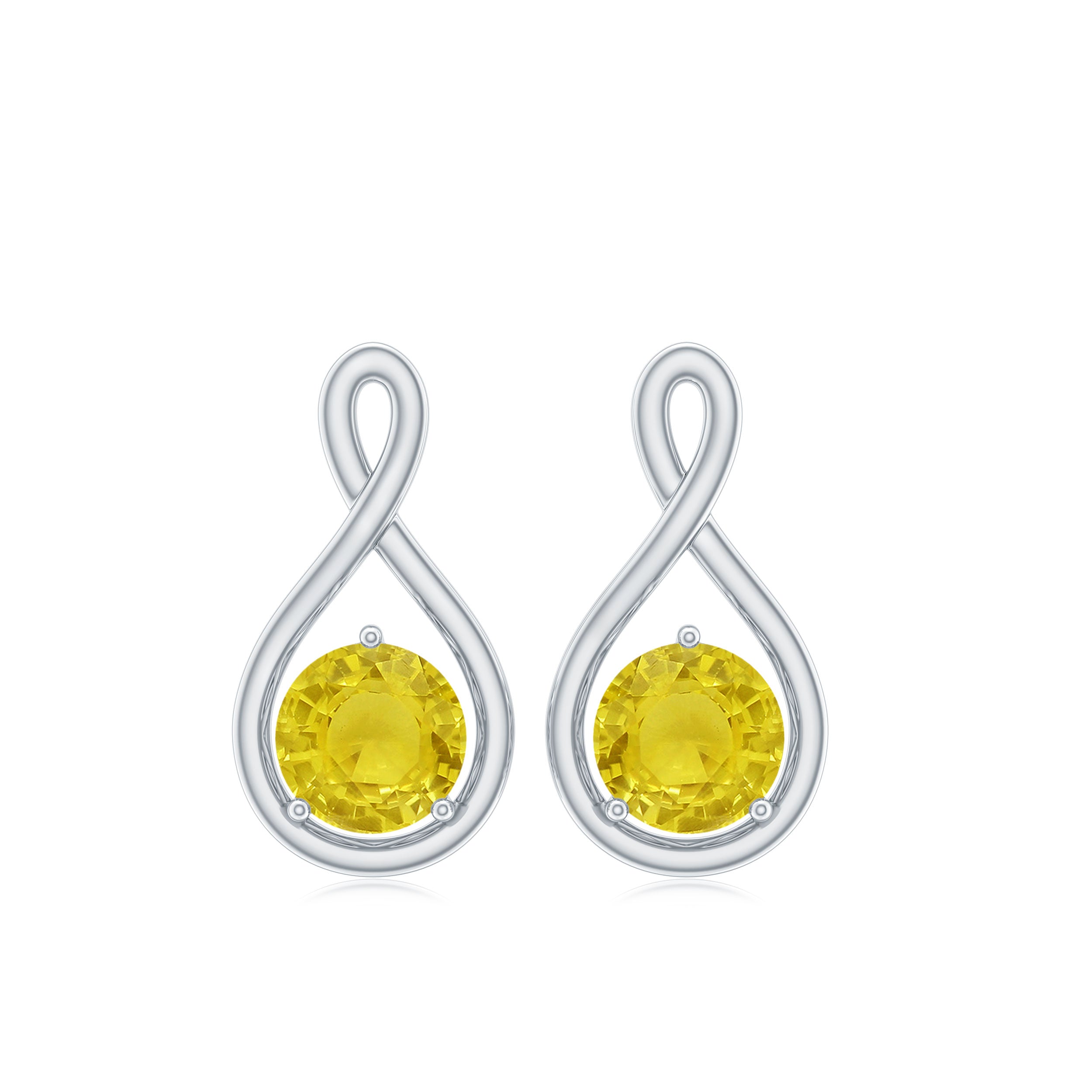 3/4 CT Round Cut Yellow Sapphire Infinity Solitaire Stud Earrings Yellow Sapphire - ( AAA ) - Quality - Rosec Jewels
