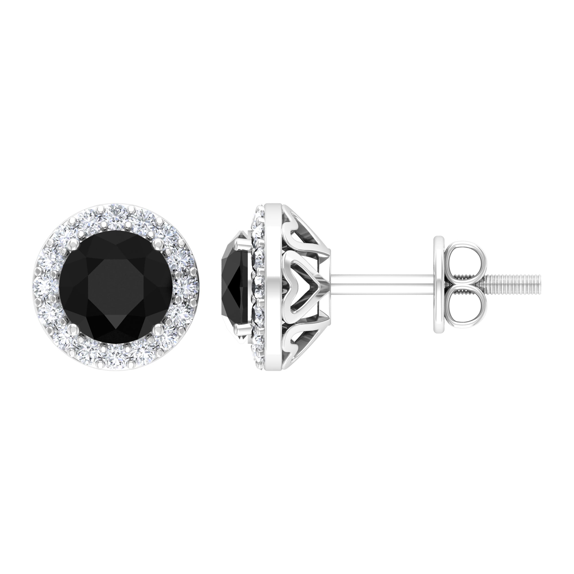 2 CT Created Black Diamond and Moissanite Silver Halo Stud Earrings in Prong Setting Lab Created Black Diamond - ( AAAA ) - Quality 92.5 Sterling Silver - Rosec Jewels