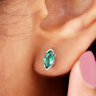 Marquise Cut Lab Grown Emerald Solitaire Stud Earrings Lab Created Emerald - ( AAAA ) - Quality - Rosec Jewels