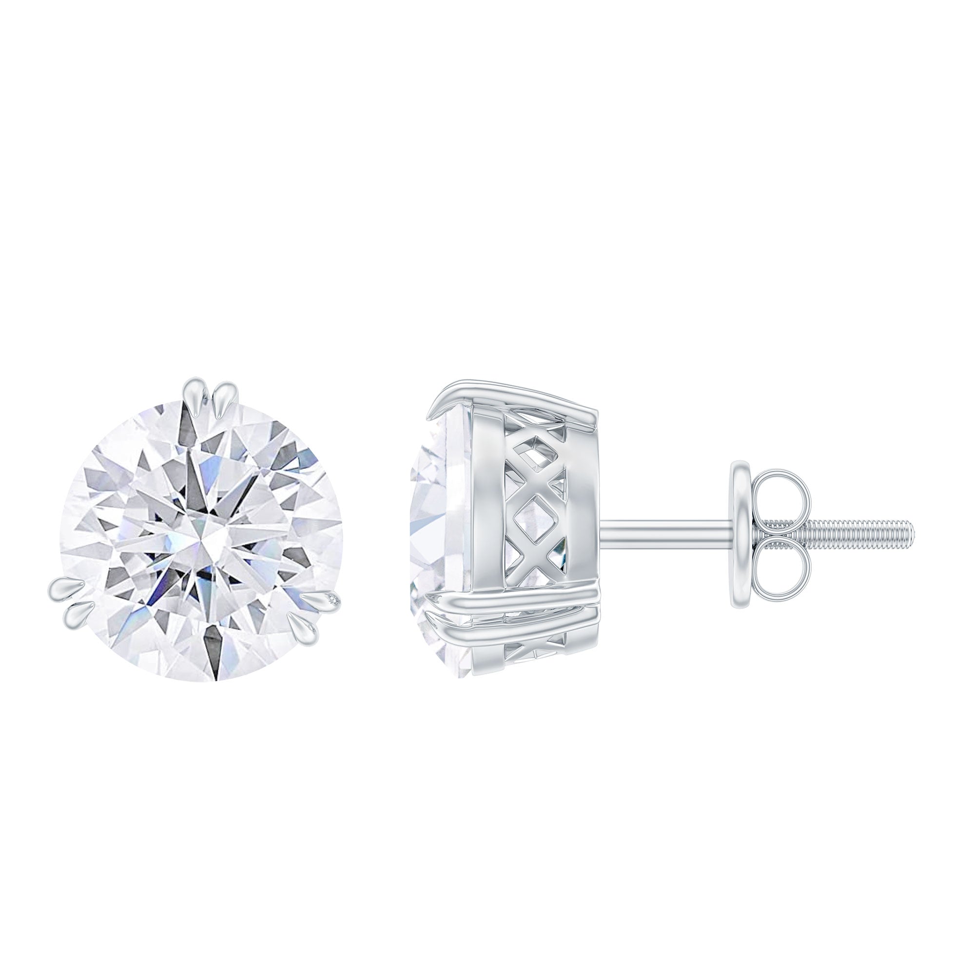 4 CT Round Shape Moissanite Solitaire Silver Stud Earrings in 3 Double Claw Prong Setting Moissanite - ( D-VS1 ) - Color and Clarity 92.5 Sterling Silver - Rosec Jewels