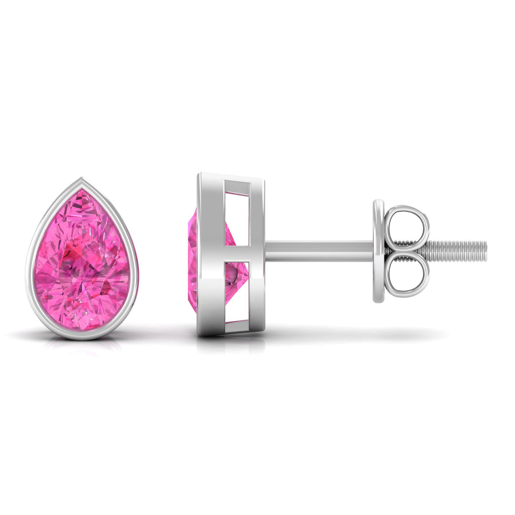 Bezel Set Pear Cut Pink Sapphire Solitaire Stud Earrings Pink Sapphire - ( AAA ) - Quality - Rosec Jewels