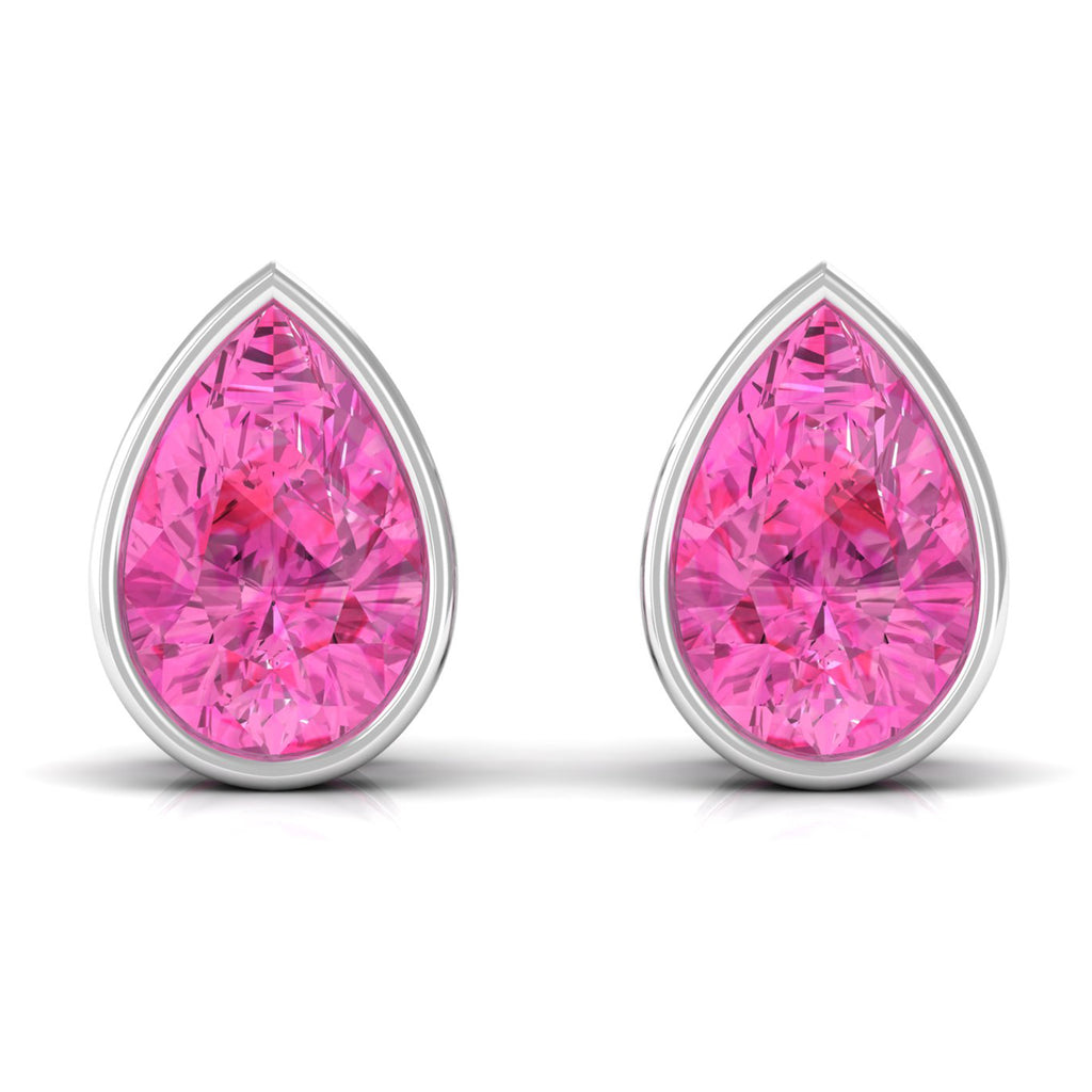 Bezel Set Pear Cut Pink Sapphire Solitaire Stud Earrings Pink Sapphire - ( AAA ) - Quality - Rosec Jewels