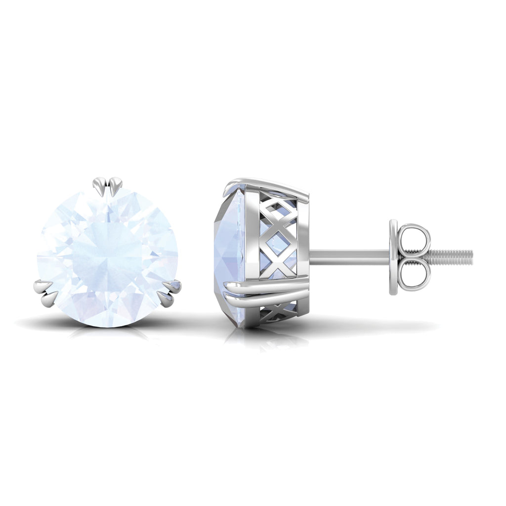 8 MM Moonstone Solitaire Stud Earrings in Double Prong Setting Moonstone - ( AAA ) - Quality - Rosec Jewels
