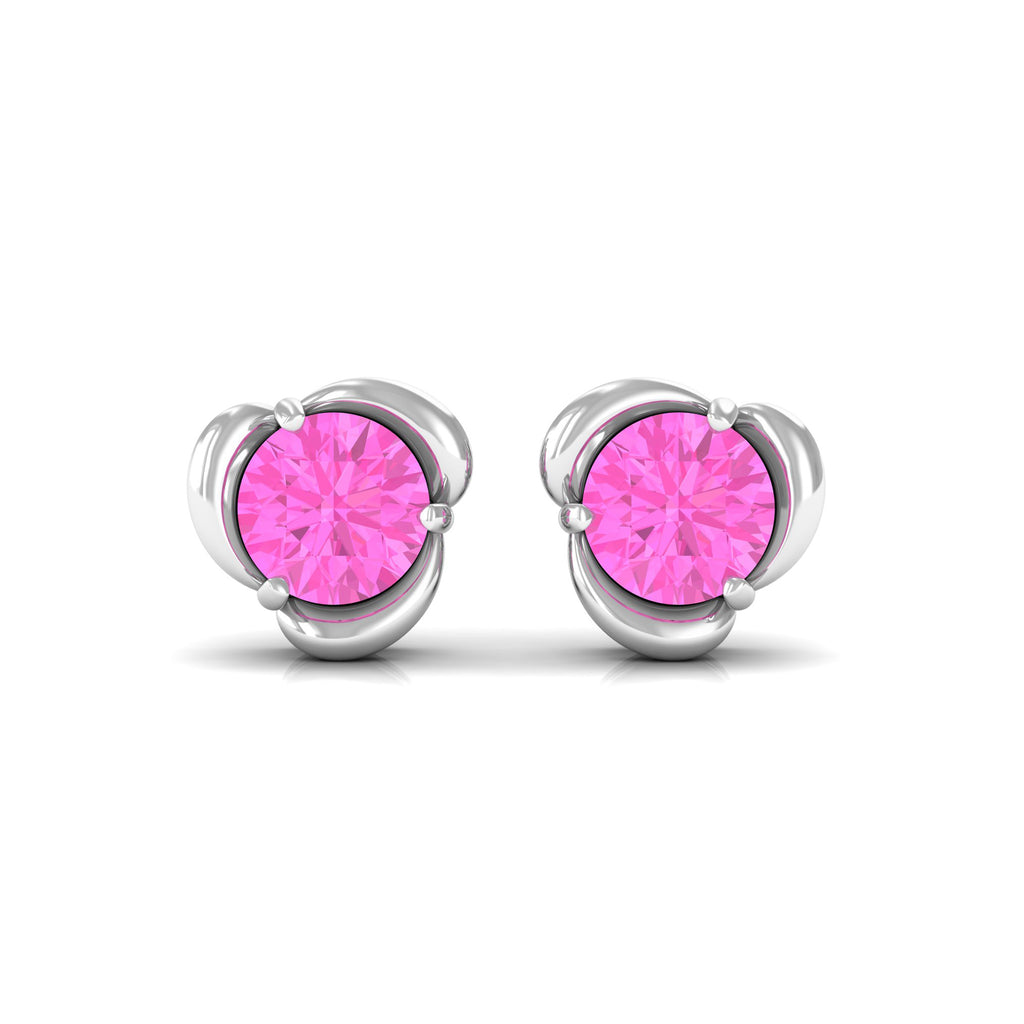 Round Cut Solitaire Pink Sapphire Flower Stud Earrings Pink Sapphire - ( AAA ) - Quality - Rosec Jewels