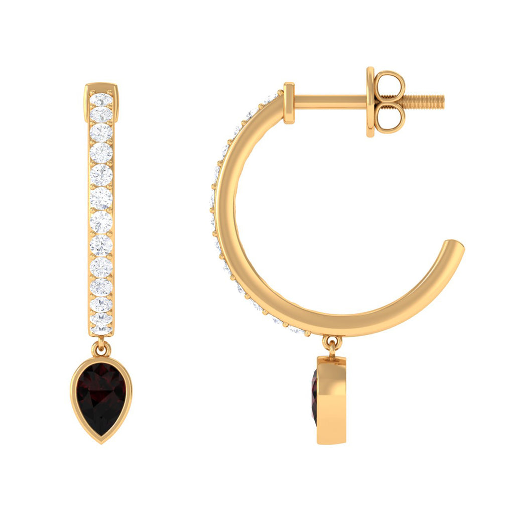 1 CT Minimal Garnet Drop Hinged Hoop Earrings with Diamond Accent Garnet - ( AAA ) - Quality - Rosec Jewels