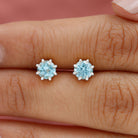 Natural Swiss Blue Topaz Solitaire Stud Earrings in 8 Claw Prong Setting Swiss Blue Topaz - ( AAA ) - Quality - Rosec Jewels
