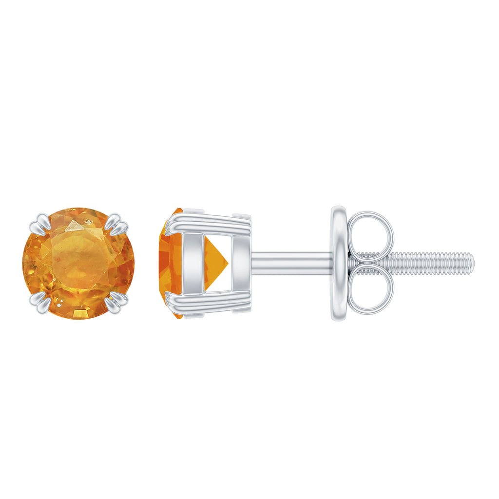 4 MM Genuine Orange Sapphire Solitaire Stud Earrings in Double Claw Prong Setting Orange Sapphire - ( AAA ) - Quality - Rosec Jewels
