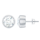Certified Moissanite Solitaire Silver Stud Earrings in Bezel Setting Moissanite - ( D-VS1 ) - Color and Clarity 92.5 Sterling Silver - Rosec Jewels