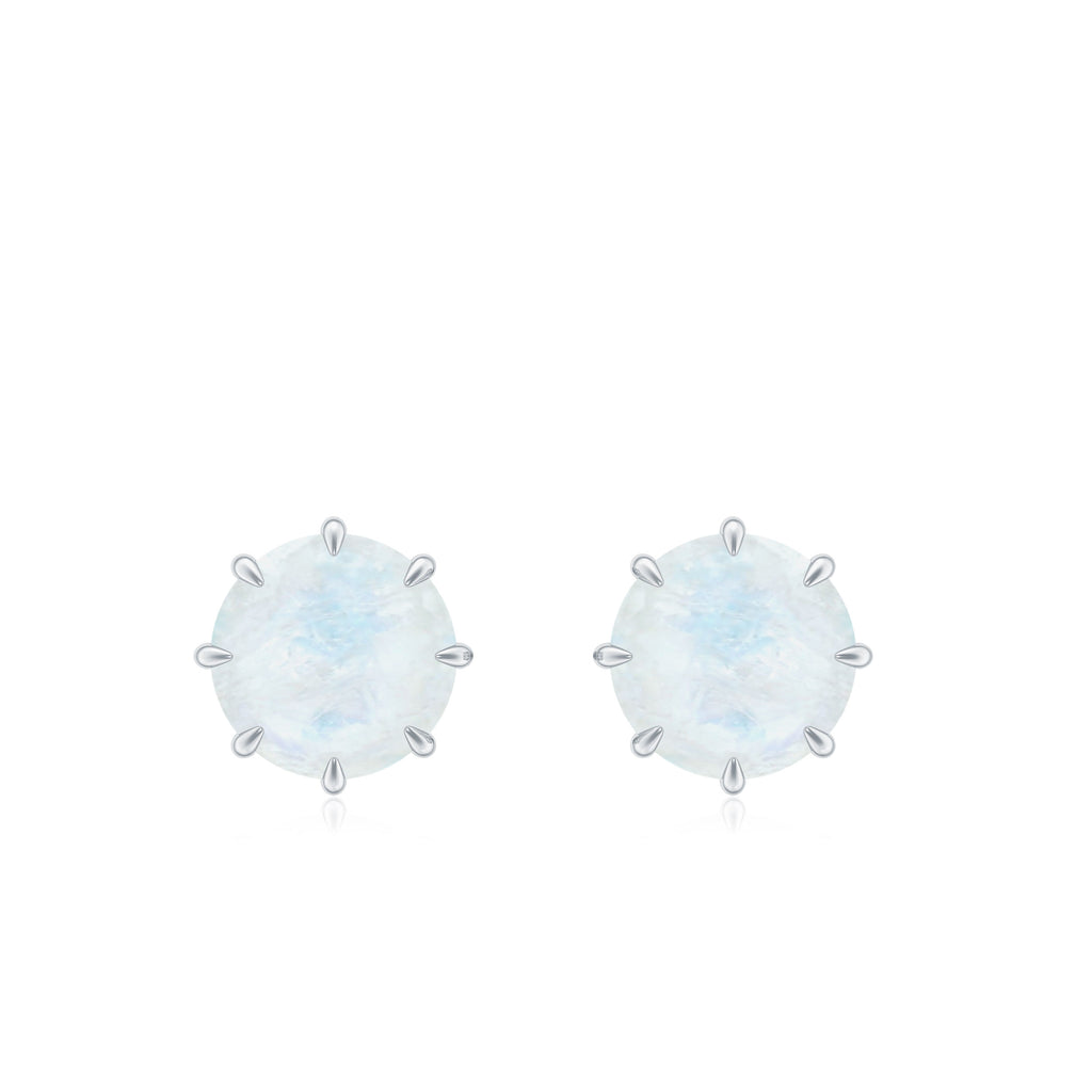 4.5 MM Natural Moonstone Solitaire Stud Earrings in 8 Claw Prong Setting Moonstone - ( AAA ) - Quality - Rosec Jewels