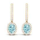 Classic Oval Cut Aquamarine and Diamond Hoop Drop Earrings Aquamarine - ( AAA ) - Quality - Rosec Jewels