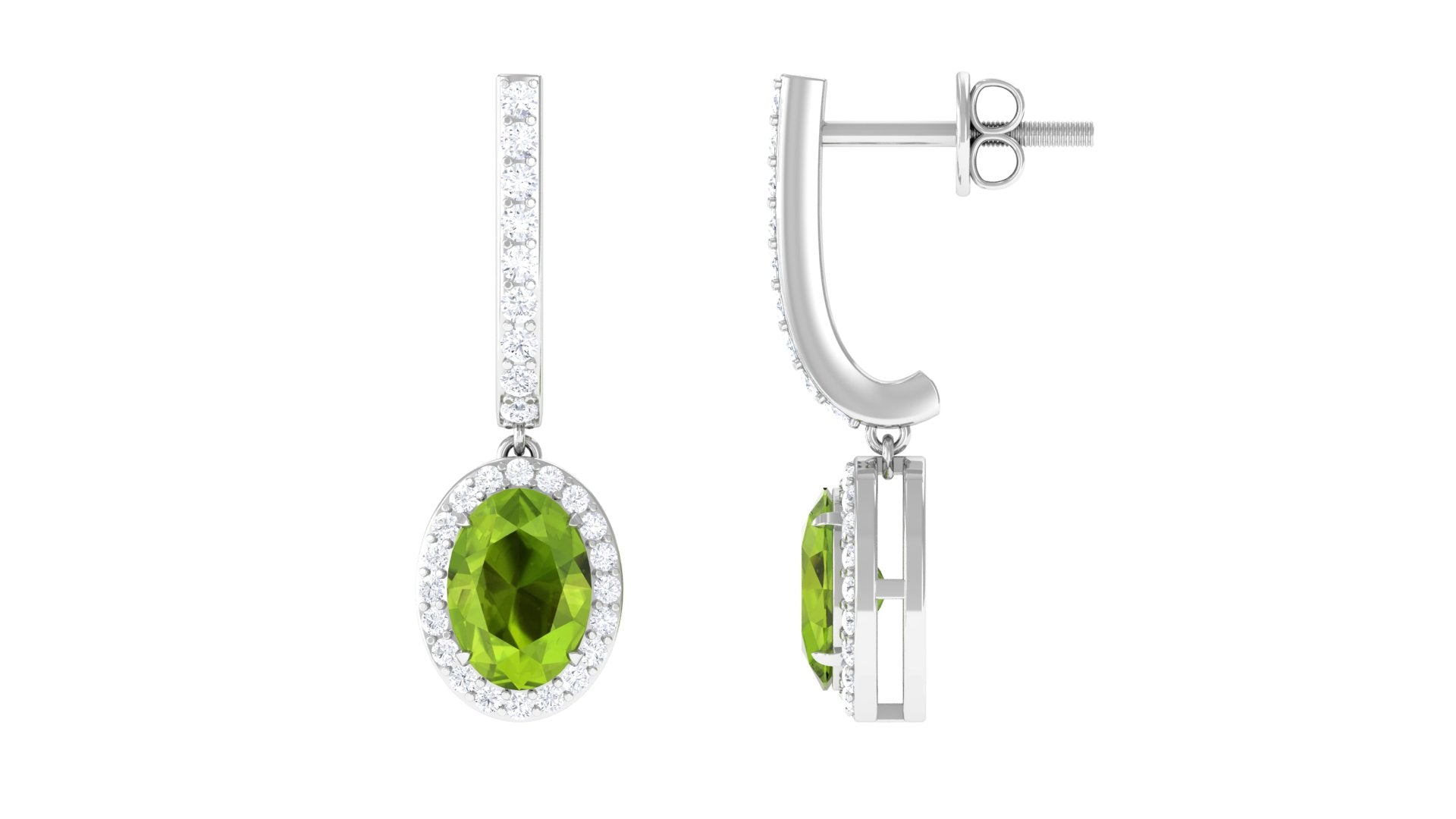 2 CT Claw Set Peridot and Moissanite Drop Hoop Earrings in Silver Peridot - ( AAA ) - Quality 92.5 Sterling Silver - Rosec Jewels
