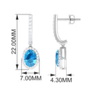 Oval Swiss Blue Topaz Hoop Drop Earrings with Diamond Halo Swiss Blue Topaz - ( AAA ) - Quality - Rosec Jewels