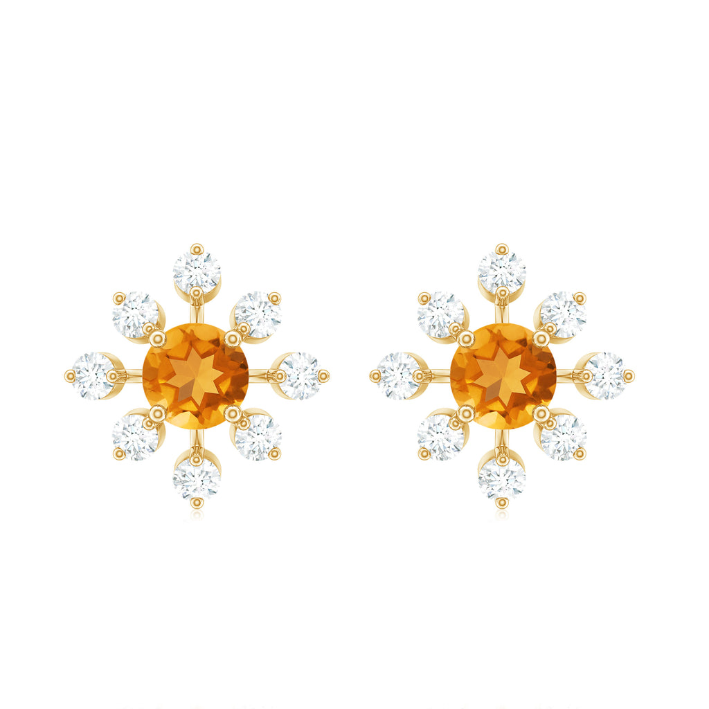 1.5 CT Yellow Citrine and Moissanite Flower Stud Earrings in Gold Citrine - ( AAA ) - Quality - Rosec Jewels