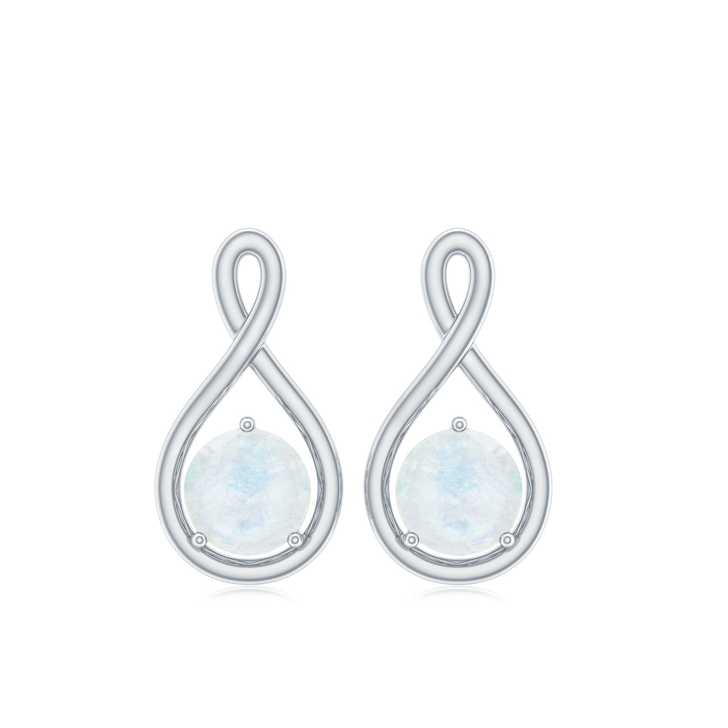 Round Moonstone Solitaire Infinity Stud Earrings Moonstone - ( AAA ) - Quality - Rosec Jewels