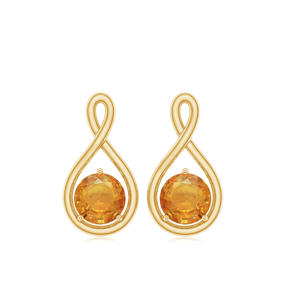 Simple Orange Sapphire Solitaire Infinity Stud Earring Orange Sapphire - ( AAA ) - Quality - Rosec Jewels