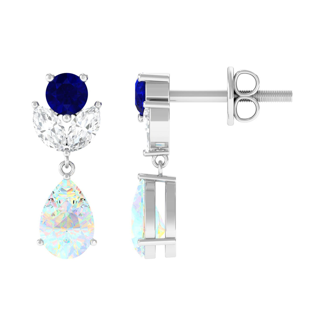 Ethiopian Opal and Blue Sapphire Cocktail Drop Earrings with Moissanite Blue Sapphire - ( AAA ) - Quality - Rosec Jewels