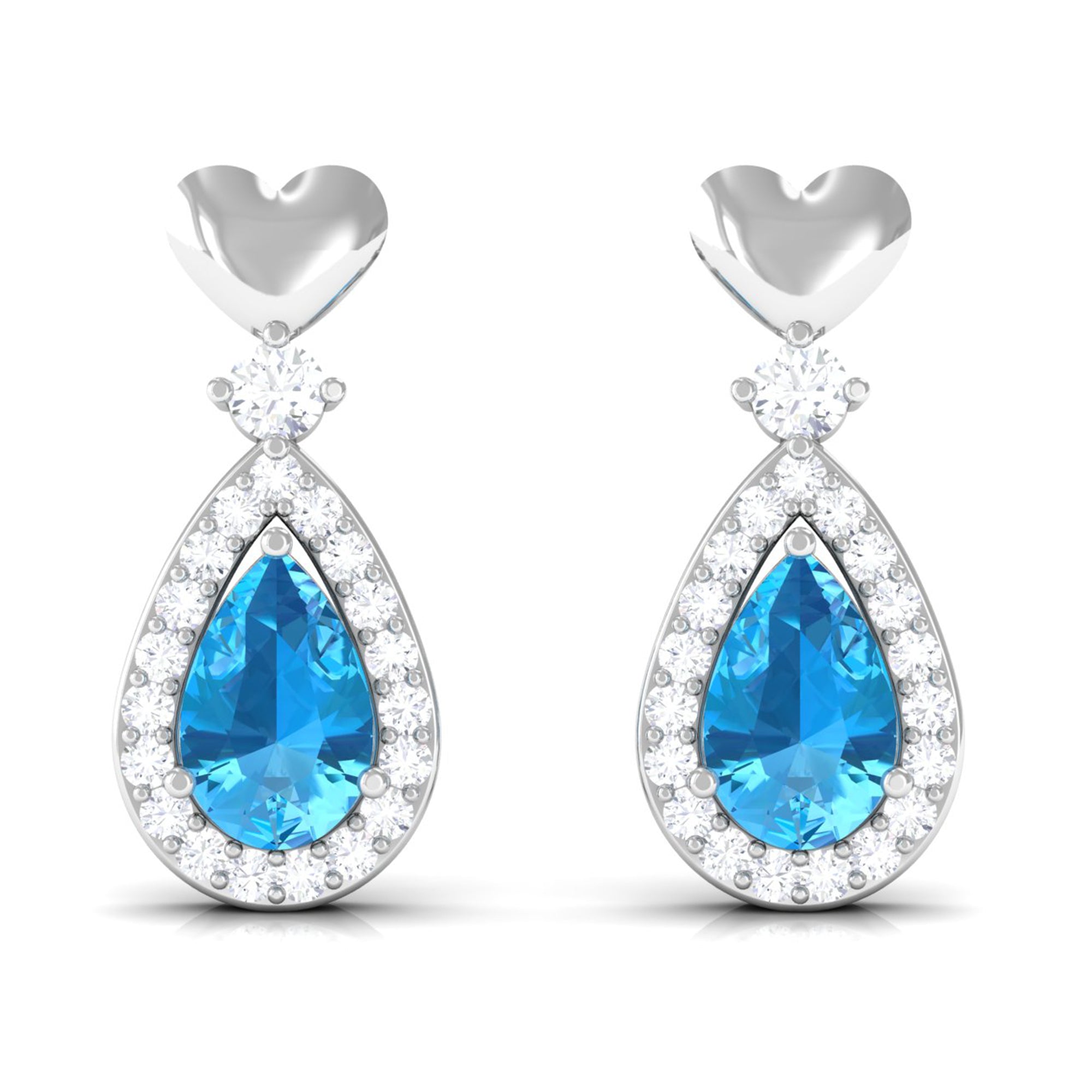 Pear Cut Swiss Blue Topaz Bridal Drop Earrings with Diamond Halo Swiss Blue Topaz - ( AAA ) - Quality - Rosec Jewels