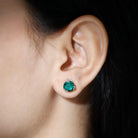 8 MM Created Emerald Solitaire Silver Stud Earrings in Double Claw Setting Lab Created Emerald - ( AAAA ) - Quality 92.5 Sterling Silver - Rosec Jewels