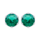 6 MM Created Emerald Solitaire Crown Stud Earrings Lab Created Emerald - ( AAAA ) - Quality - Rosec Jewels